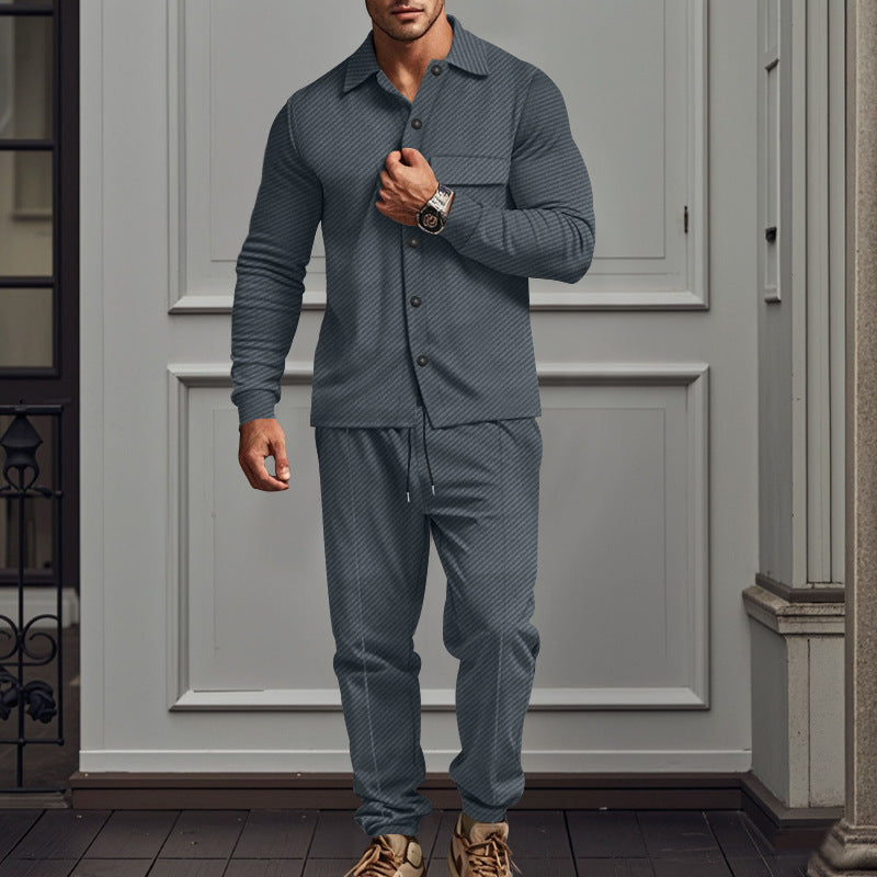 Bequemes Herren Sportset Langarmshirt Jogginghose Grau