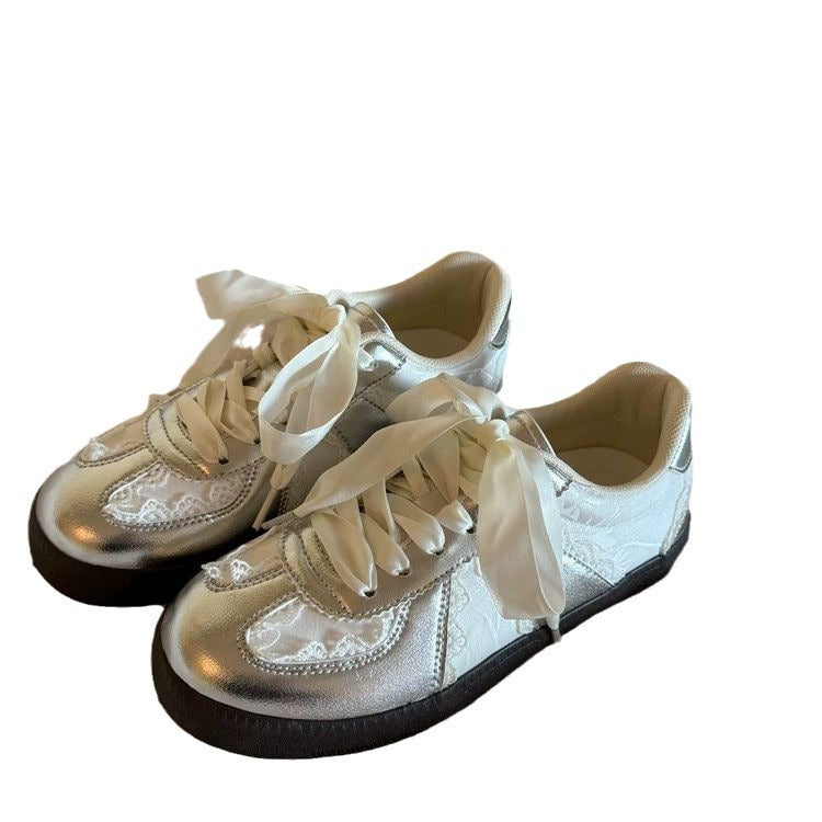 Damen Sneaker Elegante Satin Schuhe mit Schleife