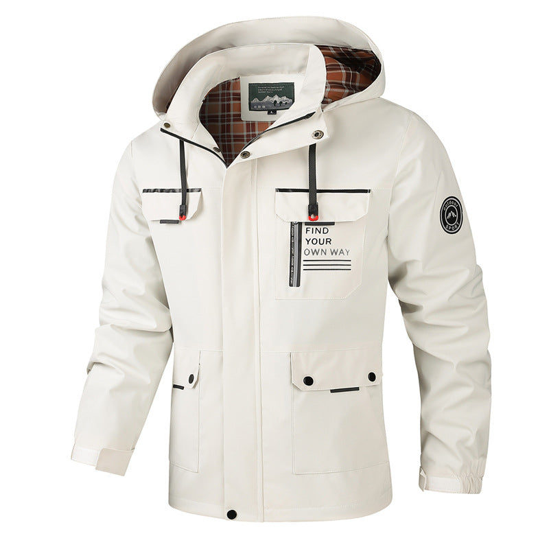Herren Outdoorjacke Wetterfest mit Kapuze und Taschen