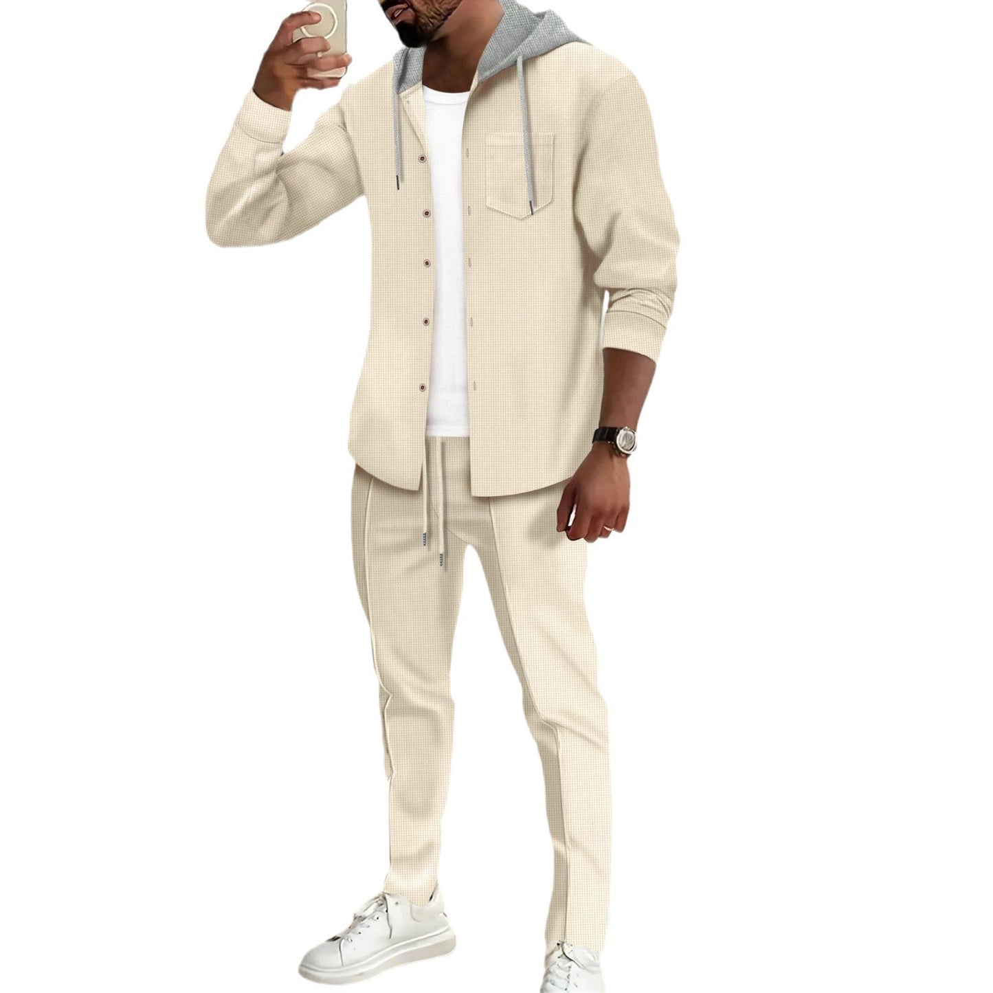 Herren Hoodie Kapuze Freizeit Sweatjacke mit Knöpfen