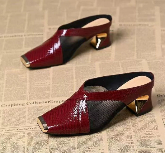 Damen Mules Blockabsatz Schuhe Modisch Heidi Stil