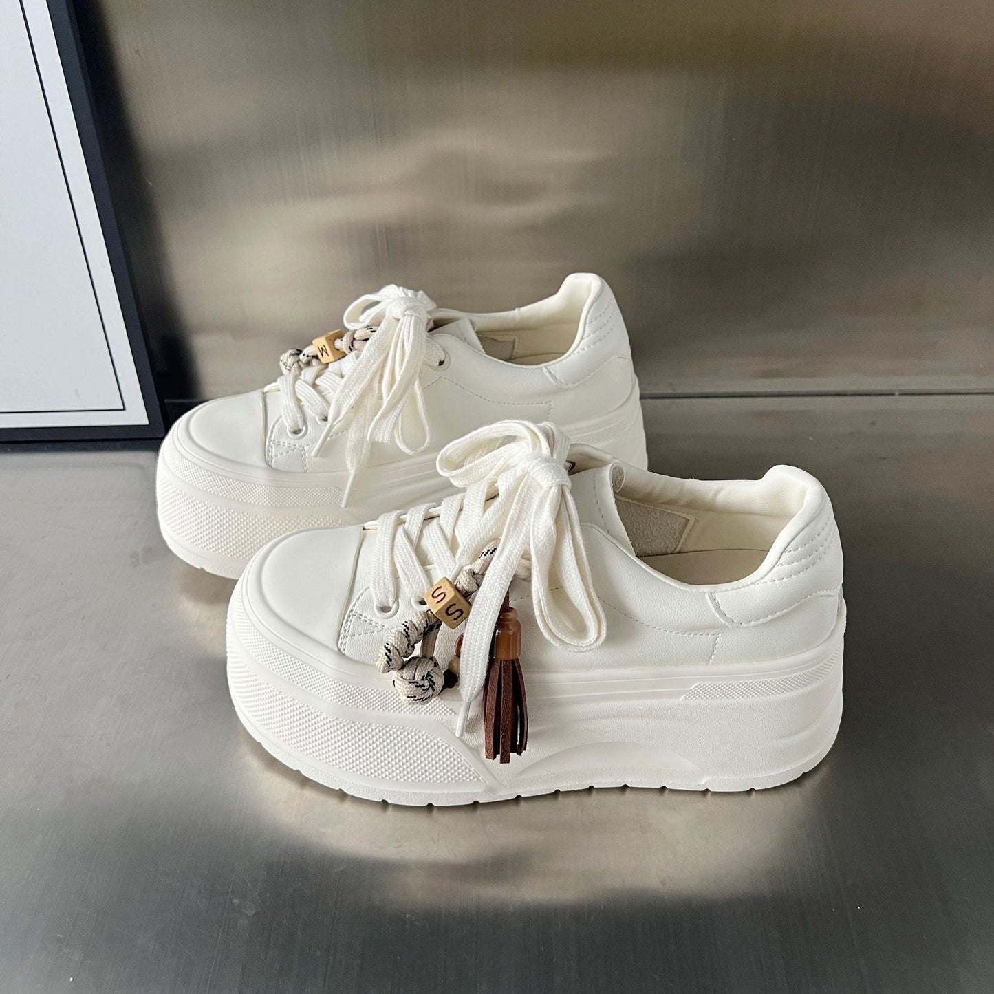 Damen Sneaker Plattform Schuhe Modisch Schnüren