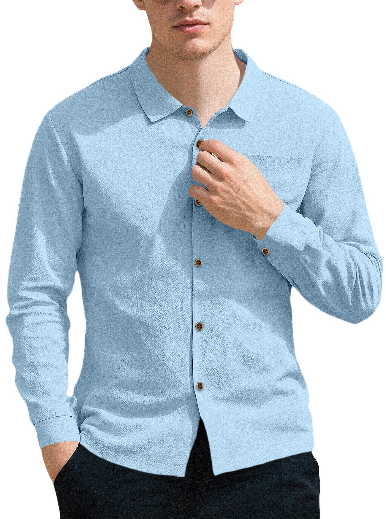 Herren Langarmhemd Modern Lässig Strukturiert