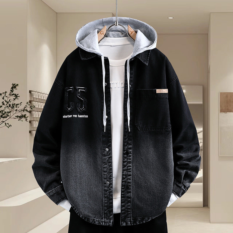Herren Denim-Hemdjacke Lässig Mit Kapuze Modern