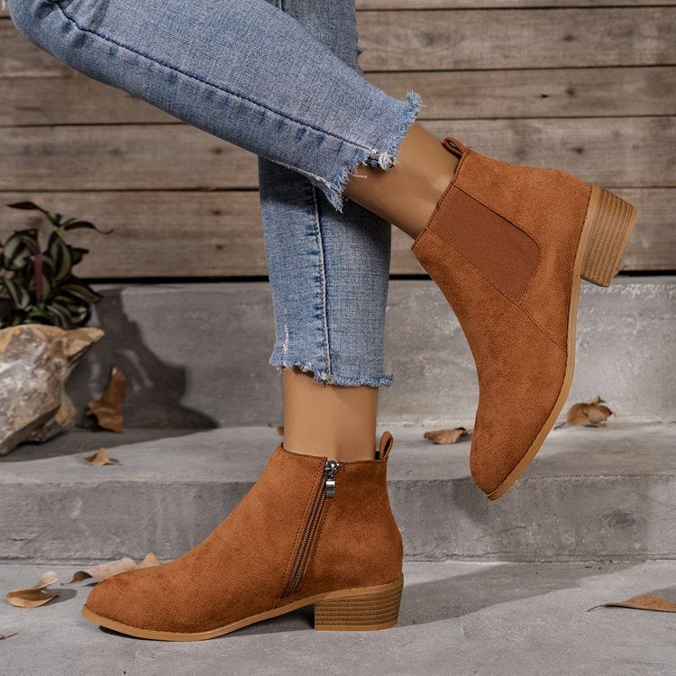 Damen Stiefeletten Elegant Reißverschluss Blockabsatz Komfort