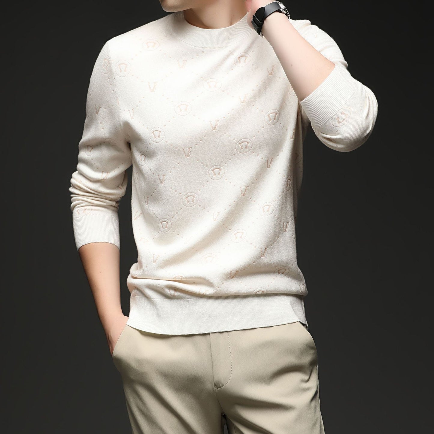 Herren Pullover Eleganter Rundhals Strukturiert Modern