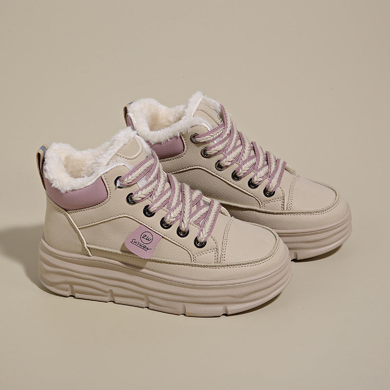Damen Sneaker High Top Kuschelig Warm mit Profilsohle