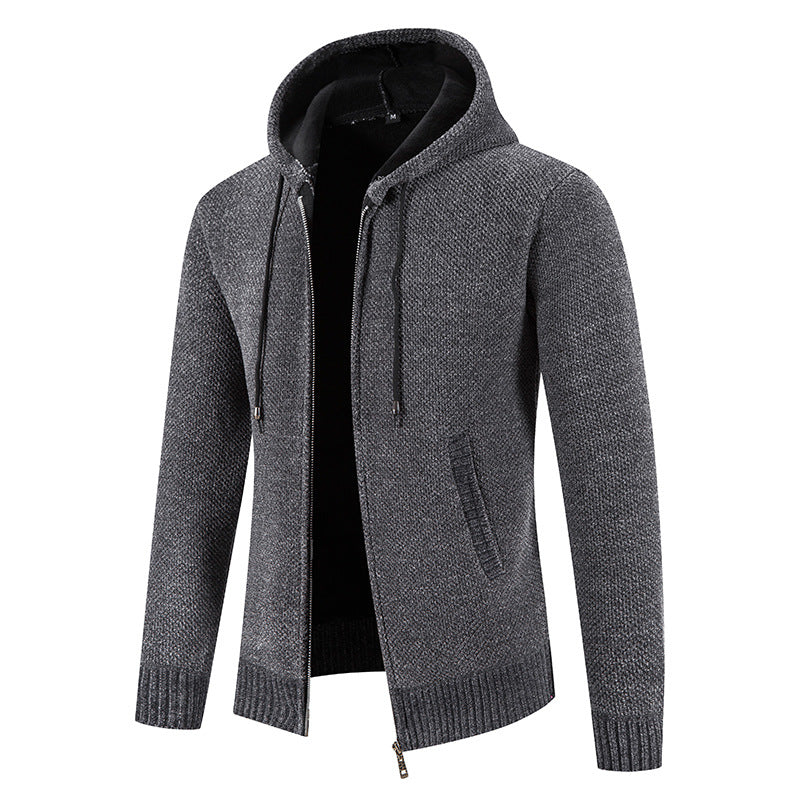 Herren Strickjacke Kapuze Strukturiert Modern Grau