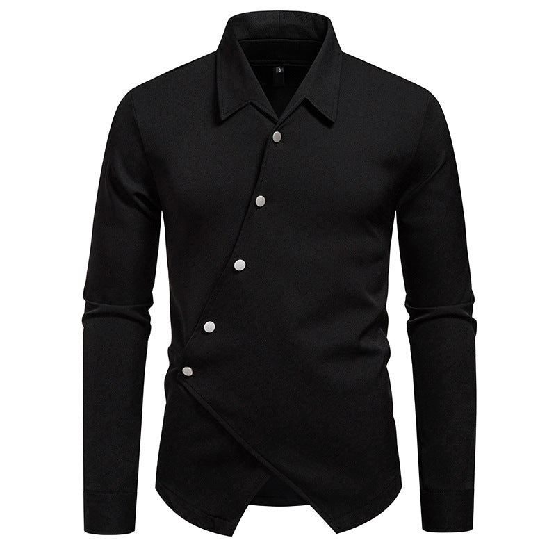 Herren Langarmhemd mit Asymmetrischem Knopfdesign Modern