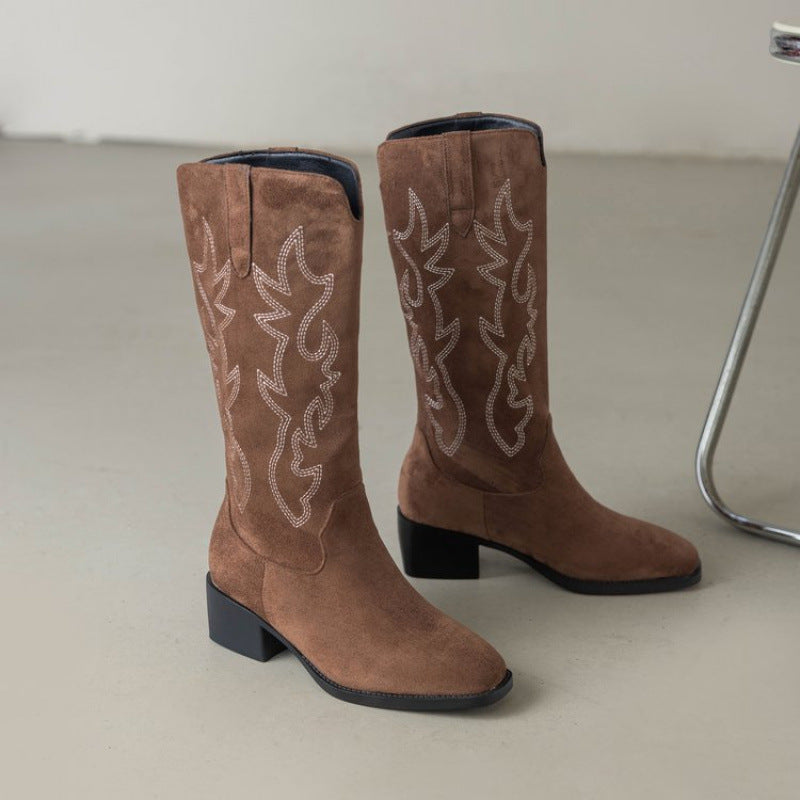 Damen Stiefel mit Stickerei Komfort Absatz Höhe