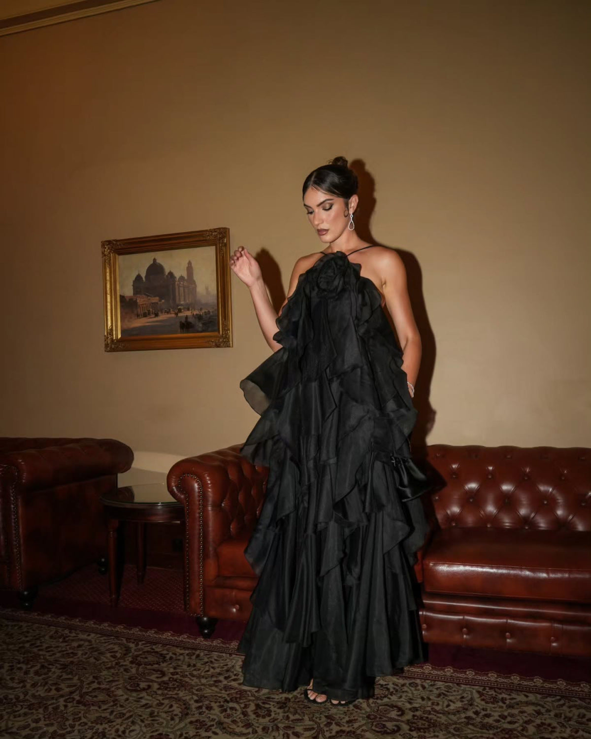 Damen Maxikleid mit Rüschen und Blumenmuster Sommerkleid