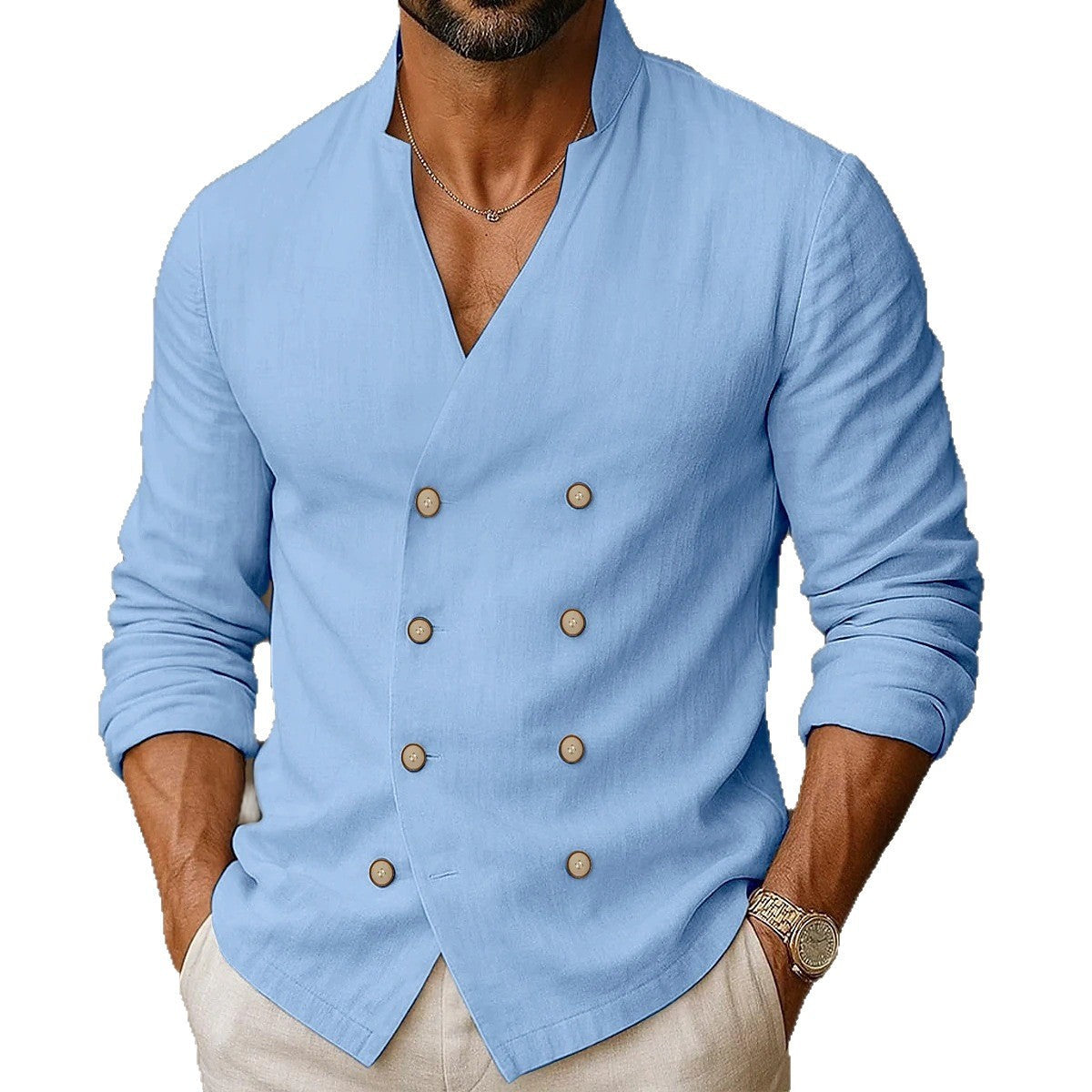 Herren Leinenhemd Elegantes Sommerhemd mit Knopfleiste