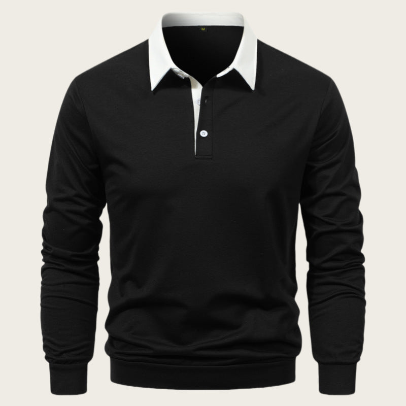 Herren Polohemd Langarm Elegant Baumwolle Hochwertig