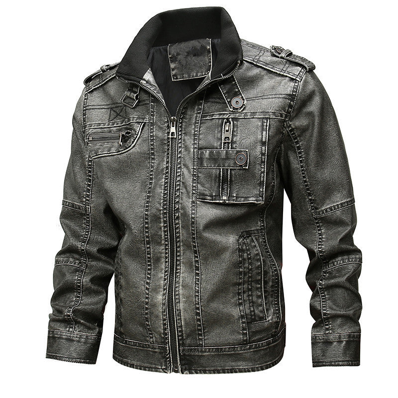 Herren Lederjacke Robust Militär Stil Schwarz