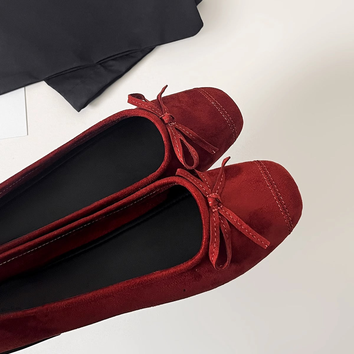 Damen Ballerinas Weich Wildleder Schleife Modisch