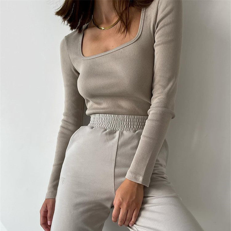 Damen Oberteil Langarm Rippstruktur Trendy
