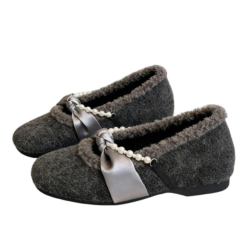 Damen Hausschuhe Flauschig Warm mit Perlen Elastisch