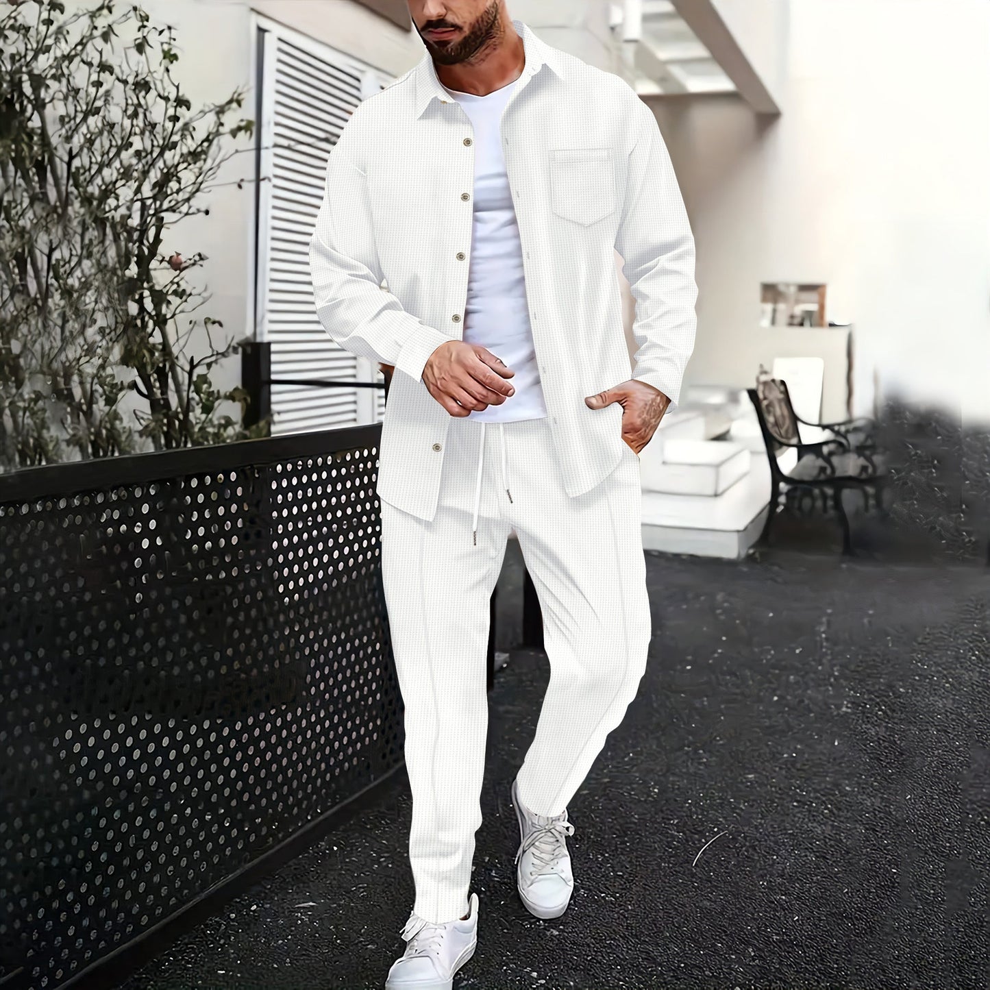 Herren Freizeit-Set mit geripptem Design Modern Stil