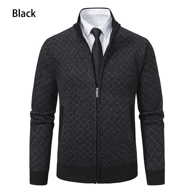 Herren Strickjacke Rautenmuster Reißverschluss Modern