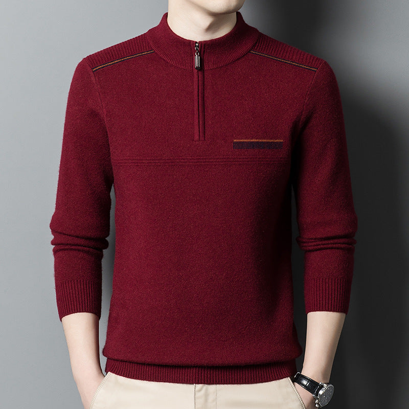 Herren Stehkragenpullover Modern Reißverschluss Schwarz