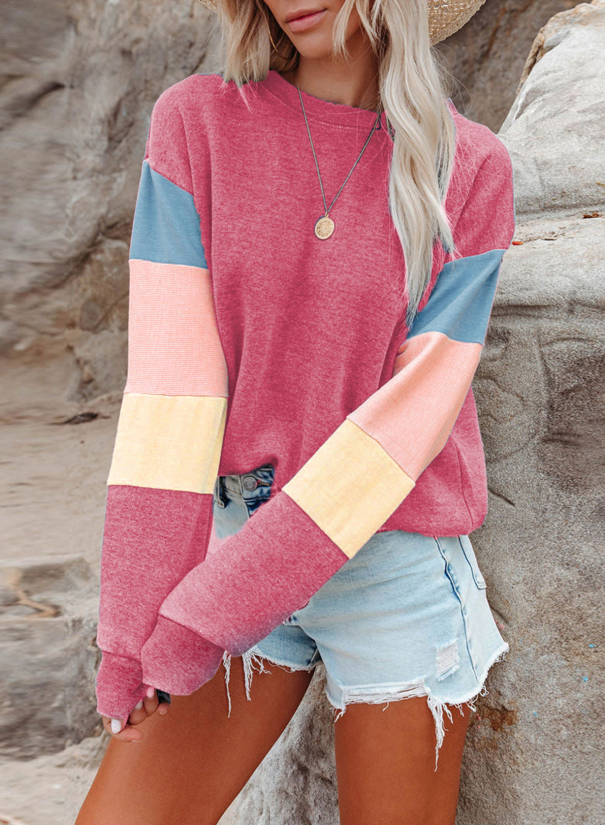 Damen Pullover Bunt Ärmel Design Modern Damenmode