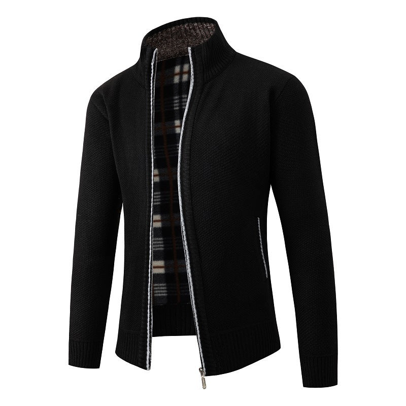 Herren Strickjacke Elegante Mit Kragen Schwarz