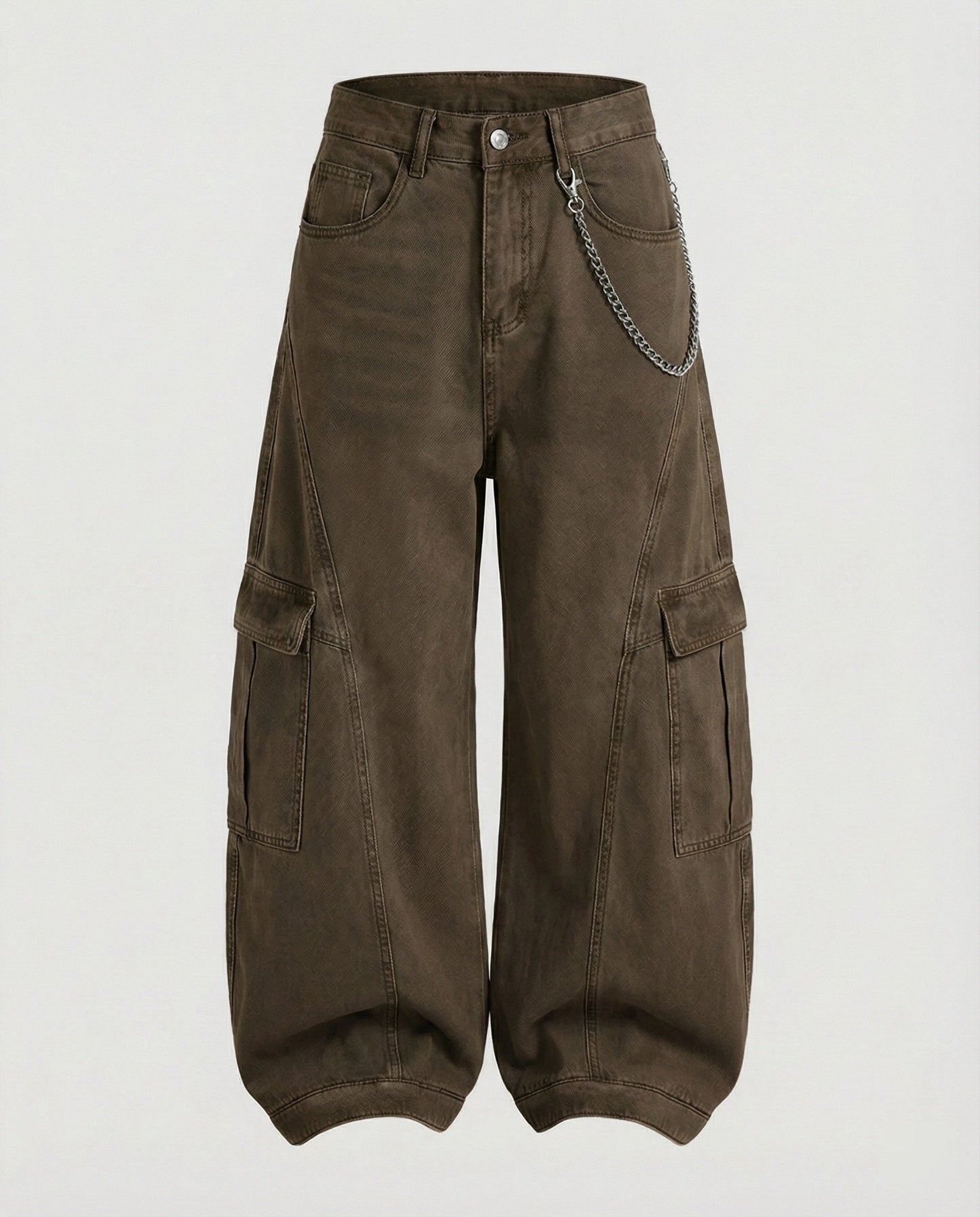 Weite Damen Cargo-Hose mit niedrigem Bund und großen Taschen