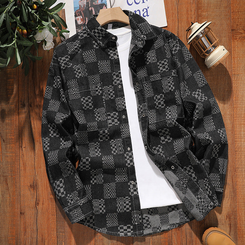 Herren Karo Hemdjacke Modern Sportlich