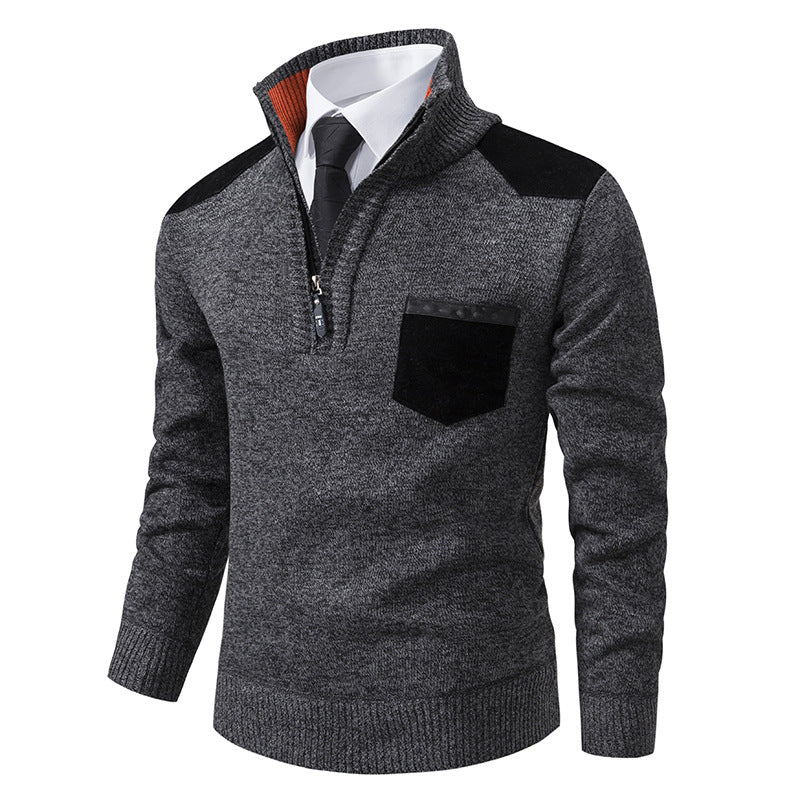 Eleganter Herren Strickpullover mit Kragen und Taschen
