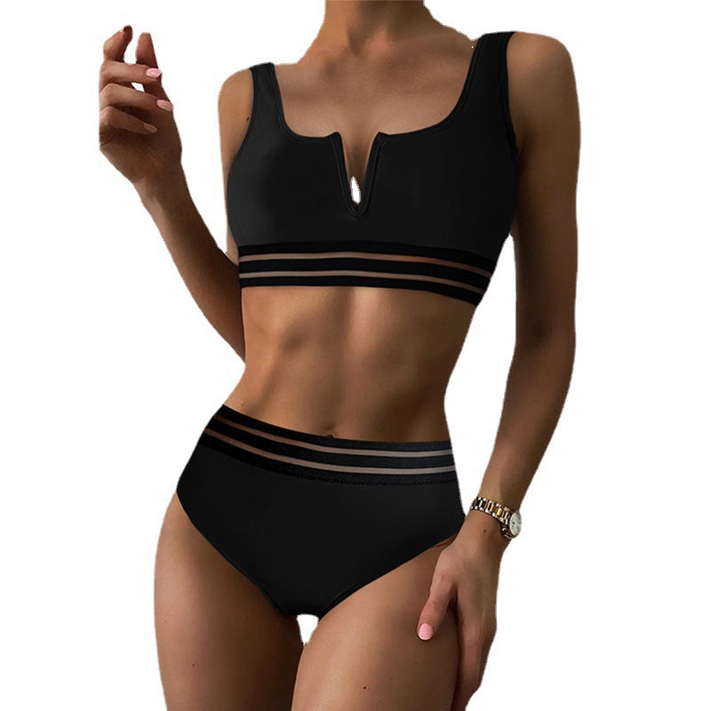 Bikini-Set Damen Sportlich Hochwertig Mit Hochem Bund