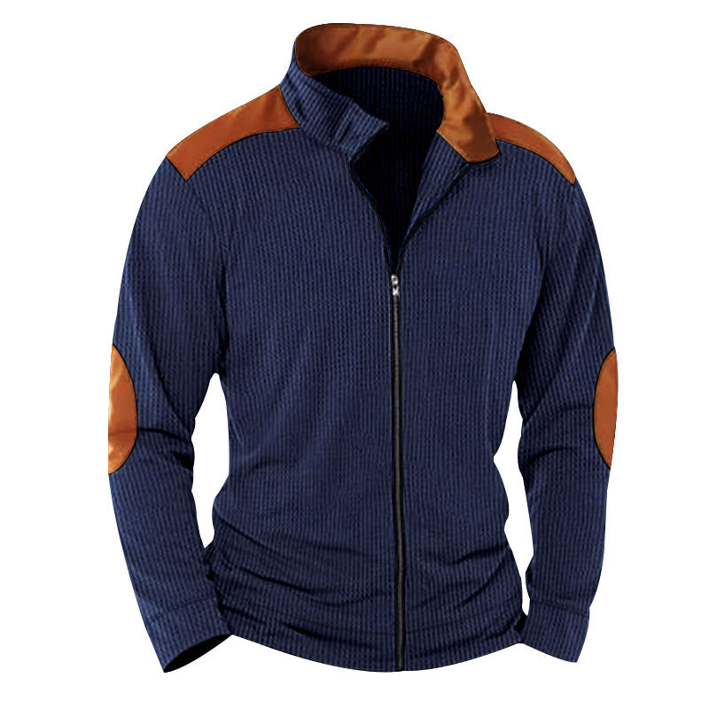 Herren Lederjacke Steppjacke mit Kragen Schwarz Elegant