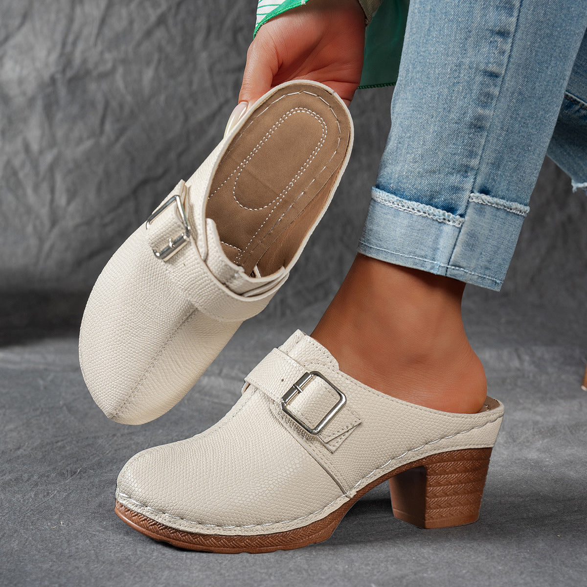 Damen Clogs mit Schnallen-Design und Komfort-Absatz