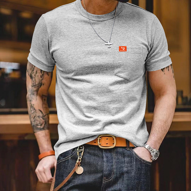 Herren T-Shirt Kurzarm Baumwolle mit Brusttasche klassisch