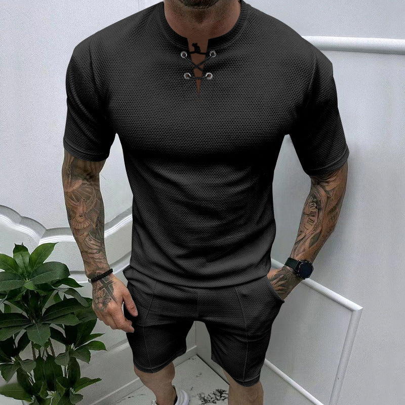 Herren Sportshirt Kurzarm Set Strukturdesign Modern