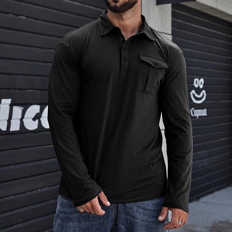 Herren Polo Langarmshirt Stehkragen Modern