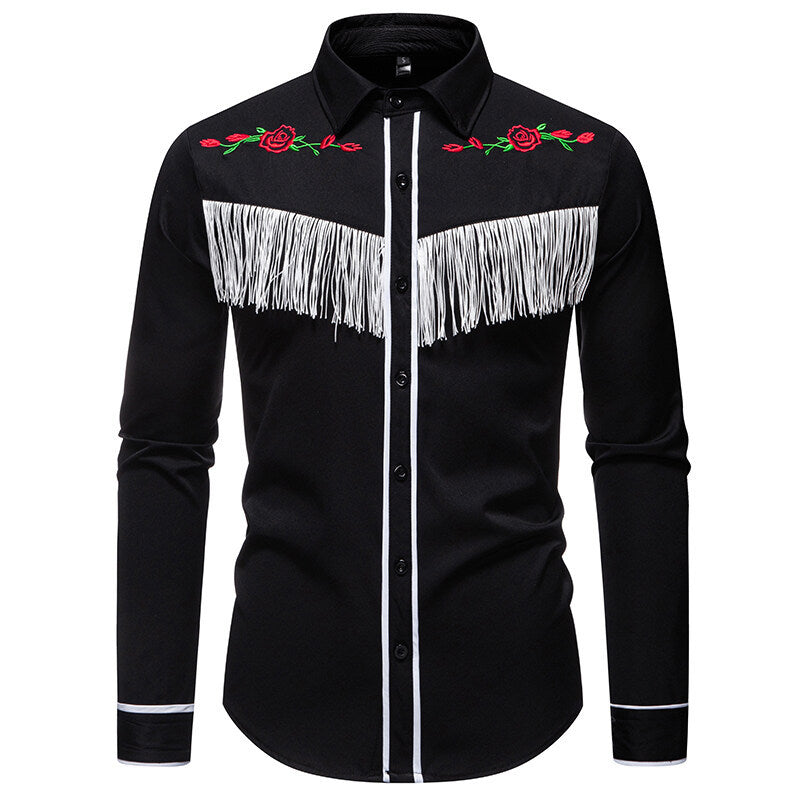 Herren Westernbluse Elegante Fransen Bestickung Cowboy Stil