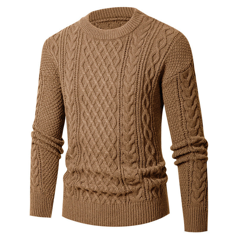Herren Pullover Grobstrick Zopfmuster Modern Schwarz