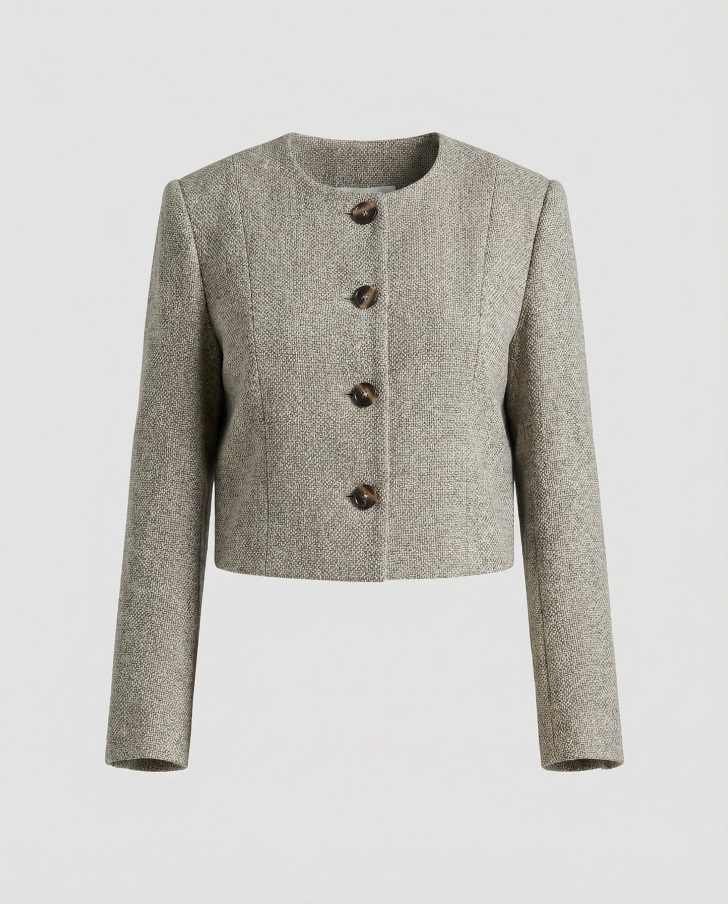 Damen Jacke Bouclé Günstig Kastig Schnitt Rundhals