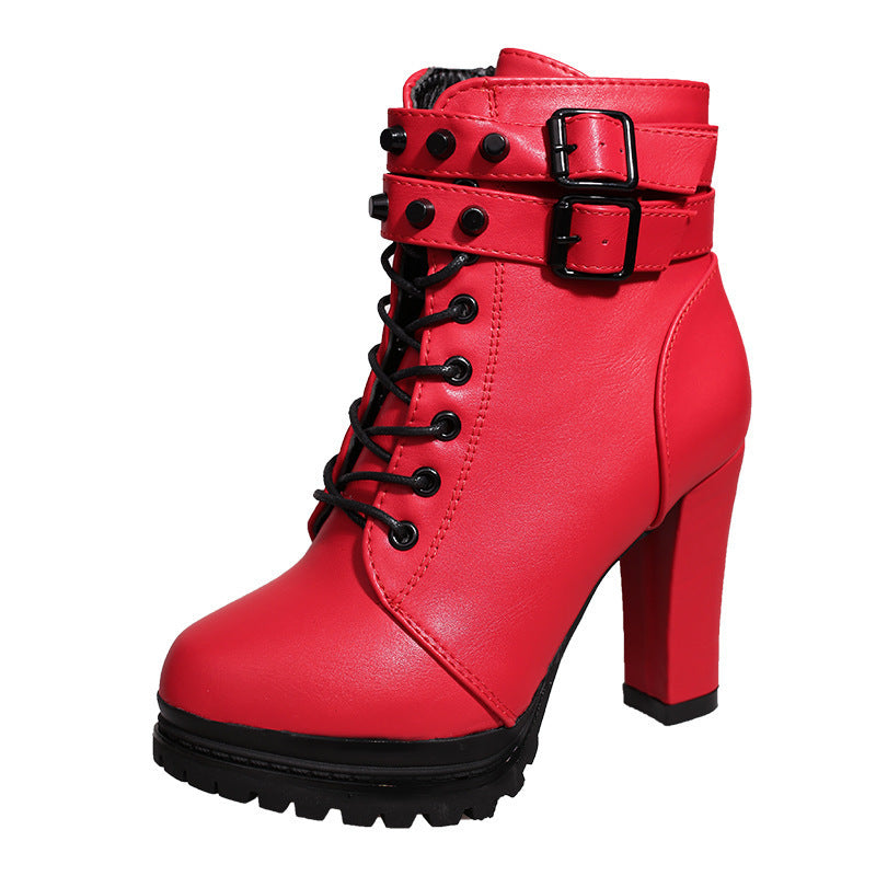Damen Stiefeletten Robust mit Riemen und Profilsohle Winter