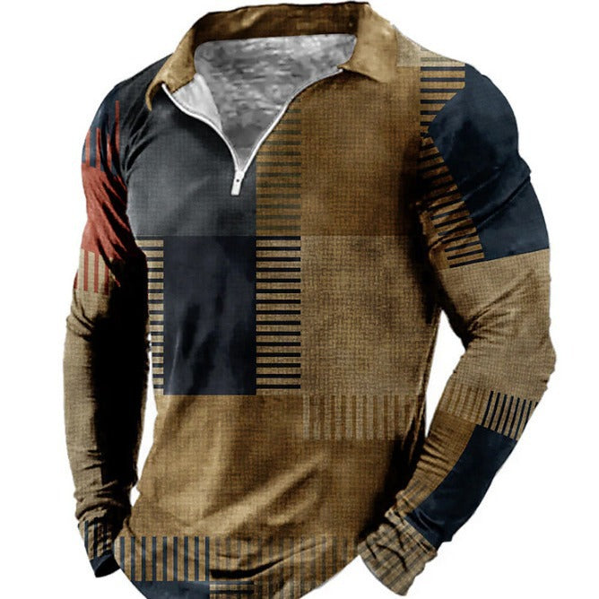 Herren Polohemd Langarm Modern Patchwork Design - BerlinGlamour