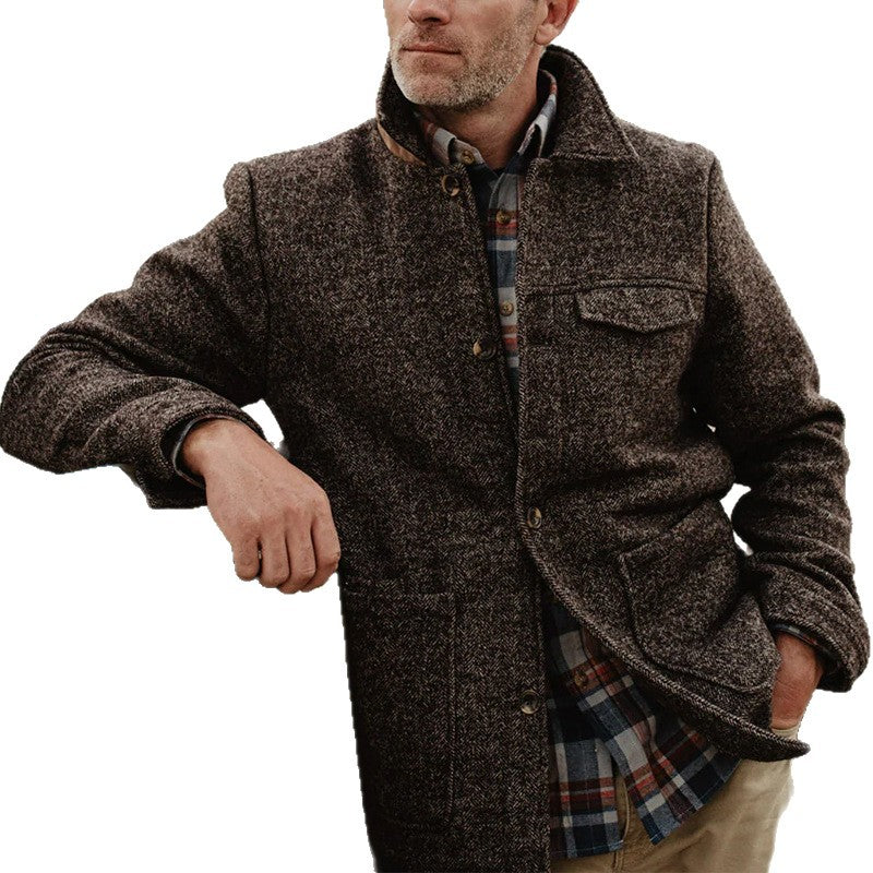 Herren Wollmantel Elegant Warm mit Taschen