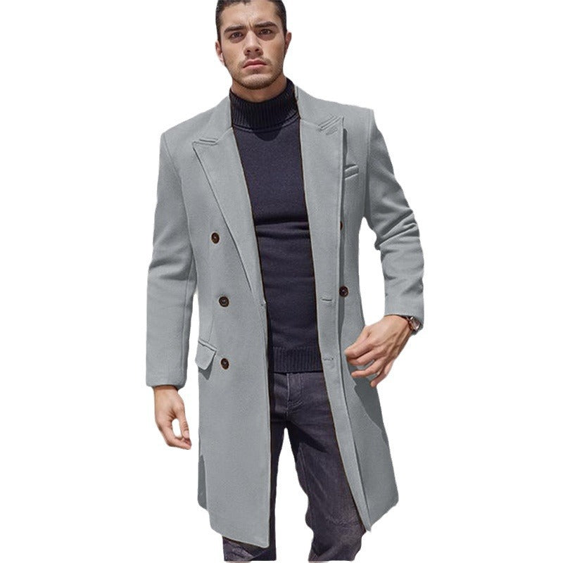 Herren Mantel Lang Doppelknöpfig Modern Schwarz