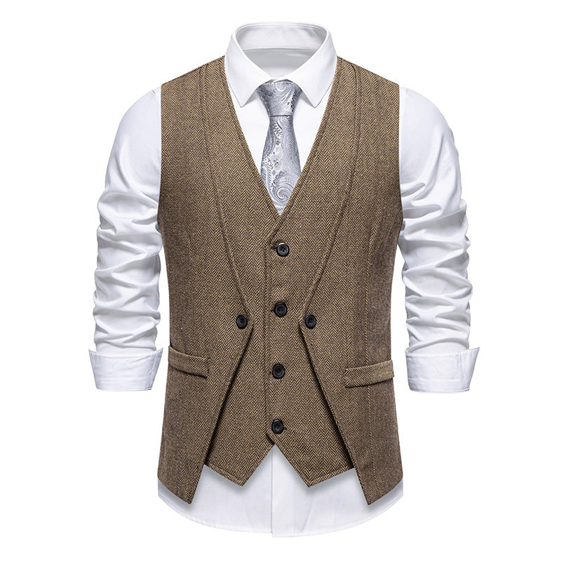 Herren Anzugweste Elegante Herringbone Optik Mit Taschen