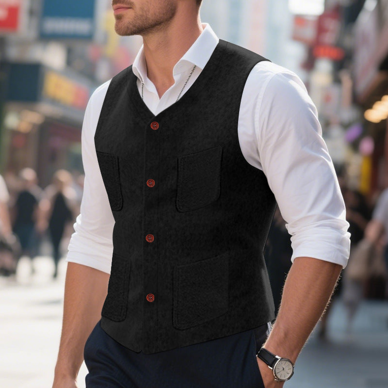 Herren Weste Elegant Mit Taschen Modische Knöpfe