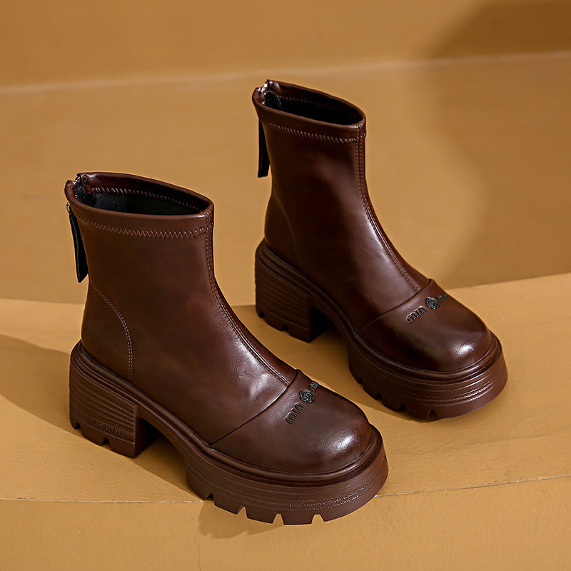 Damen Stiefeletten Robust Blockabsatz Reißverschluss Modern