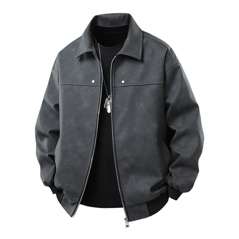 Herren Kunstlederjacke Lässig Reißverschluss Taschen Modern