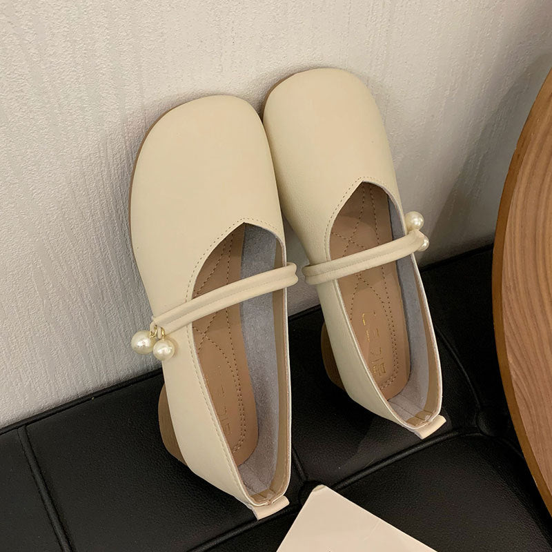 Damen Ballerinas Schuhe mit Riemchen und Perlen