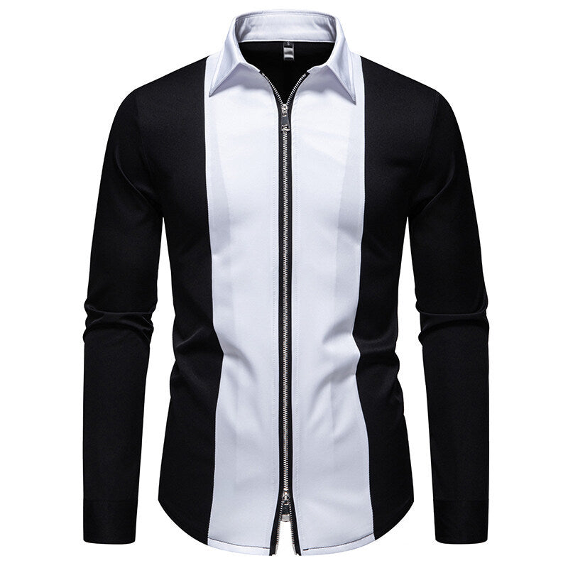 Herren Langarmshirt Modern Stehkragen Kontrastpaspel Trendy