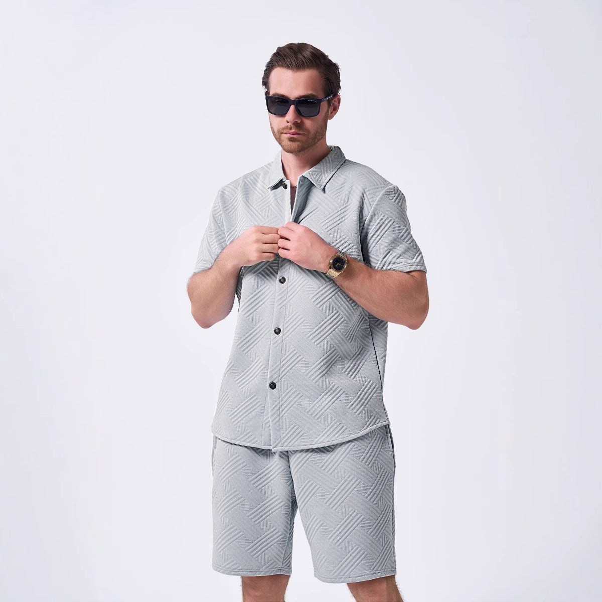 Herren Kurzarm-Hemd mit passender Shorts Sommer Berlin Stil