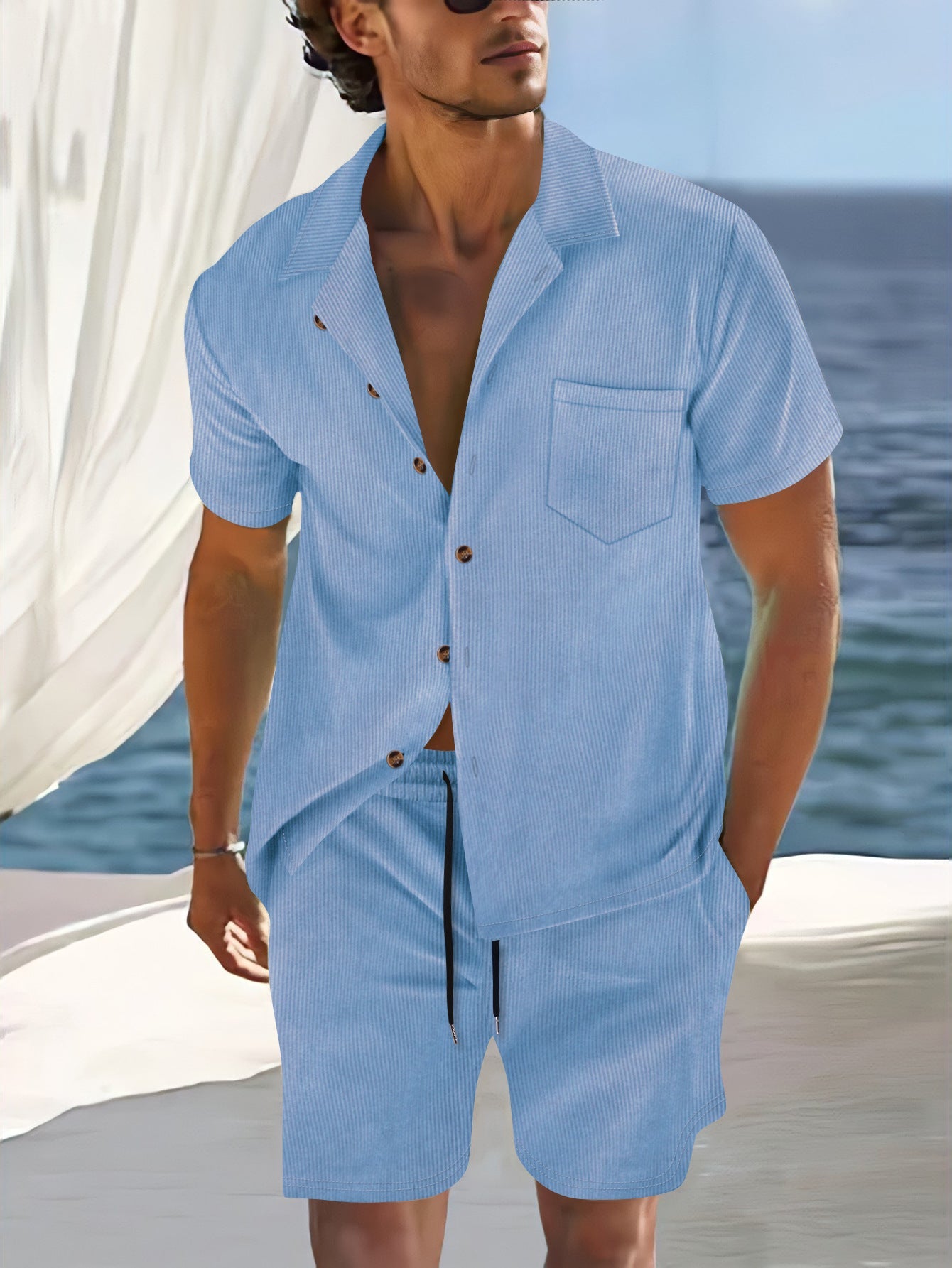 Herren Kurzarmhemd Sommerleicht mit passenden Shorts